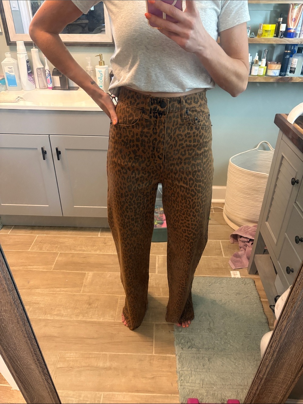 Leopard Print High-Waist Men Pants in Brown - Picture 2 of 3